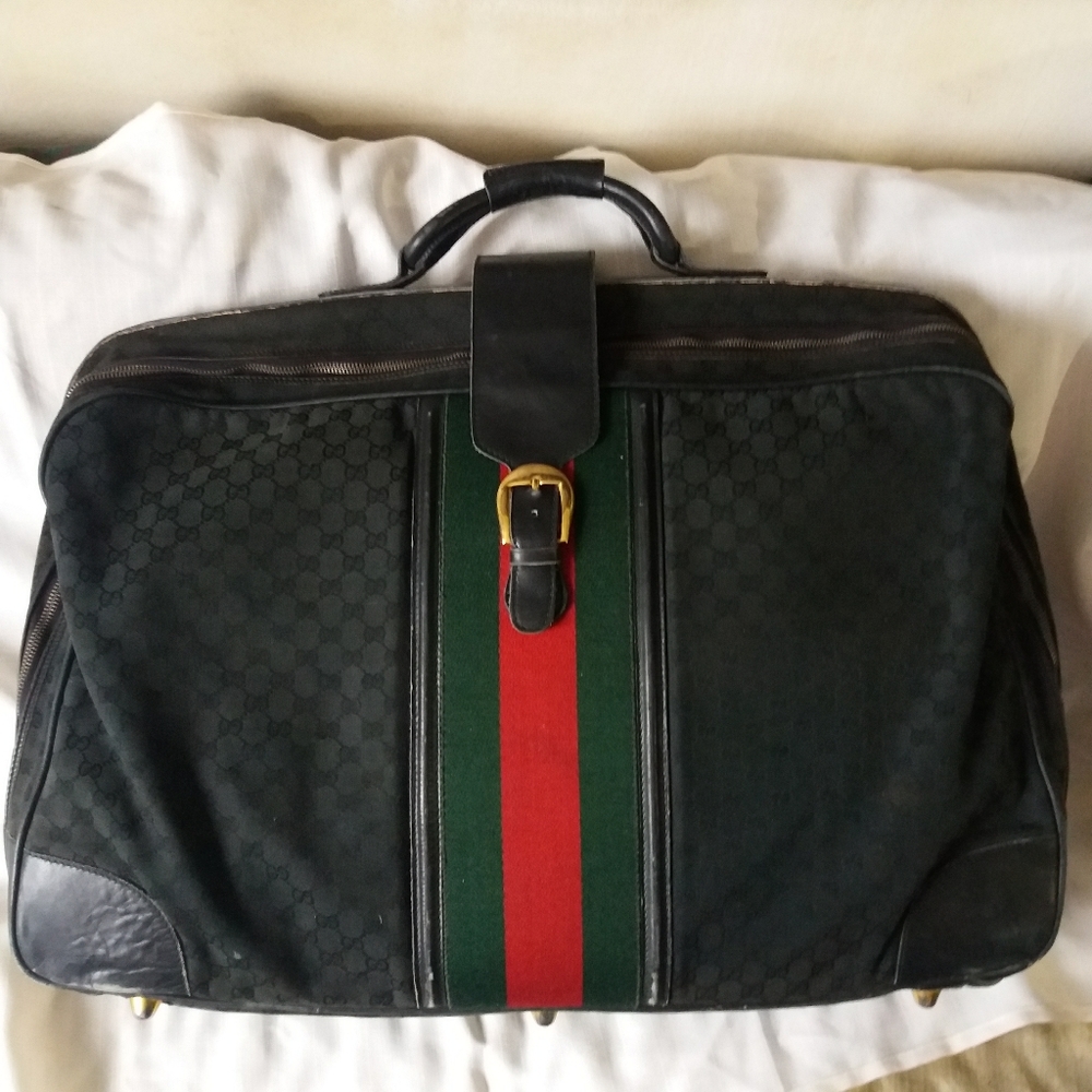 Vintage Black Gucci Suitcase Luggage 27" GG C